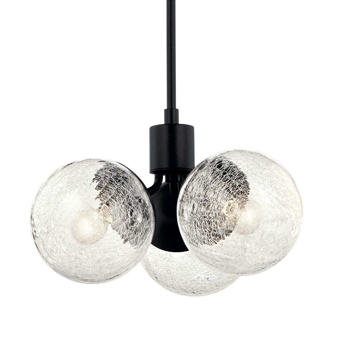 The Silvarious 16.5 Inch 3 Light Convertible Pendant with Clear Crackled Glass in Black on a white background