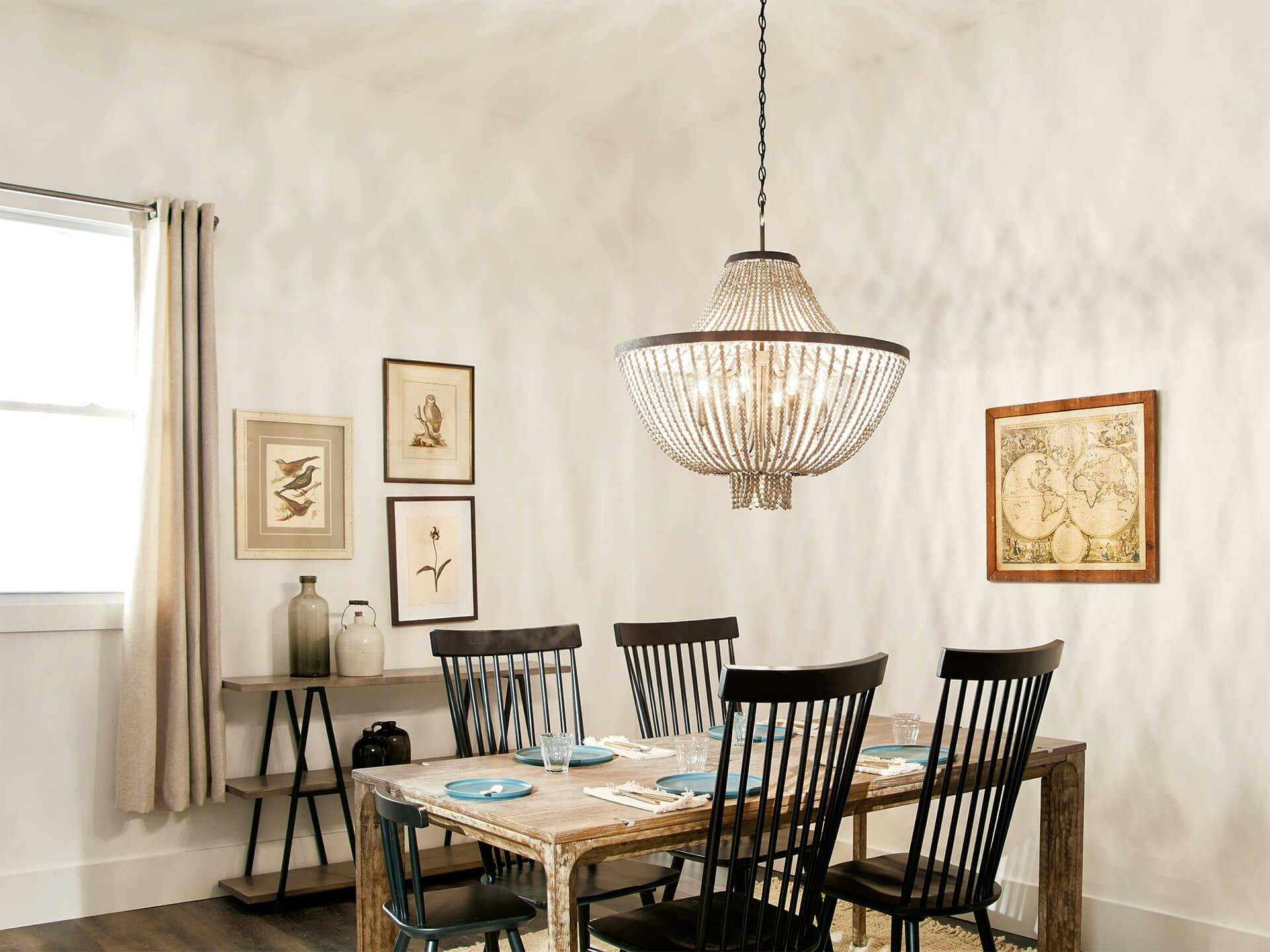 Dining room with a Brisbane chandelier above the table