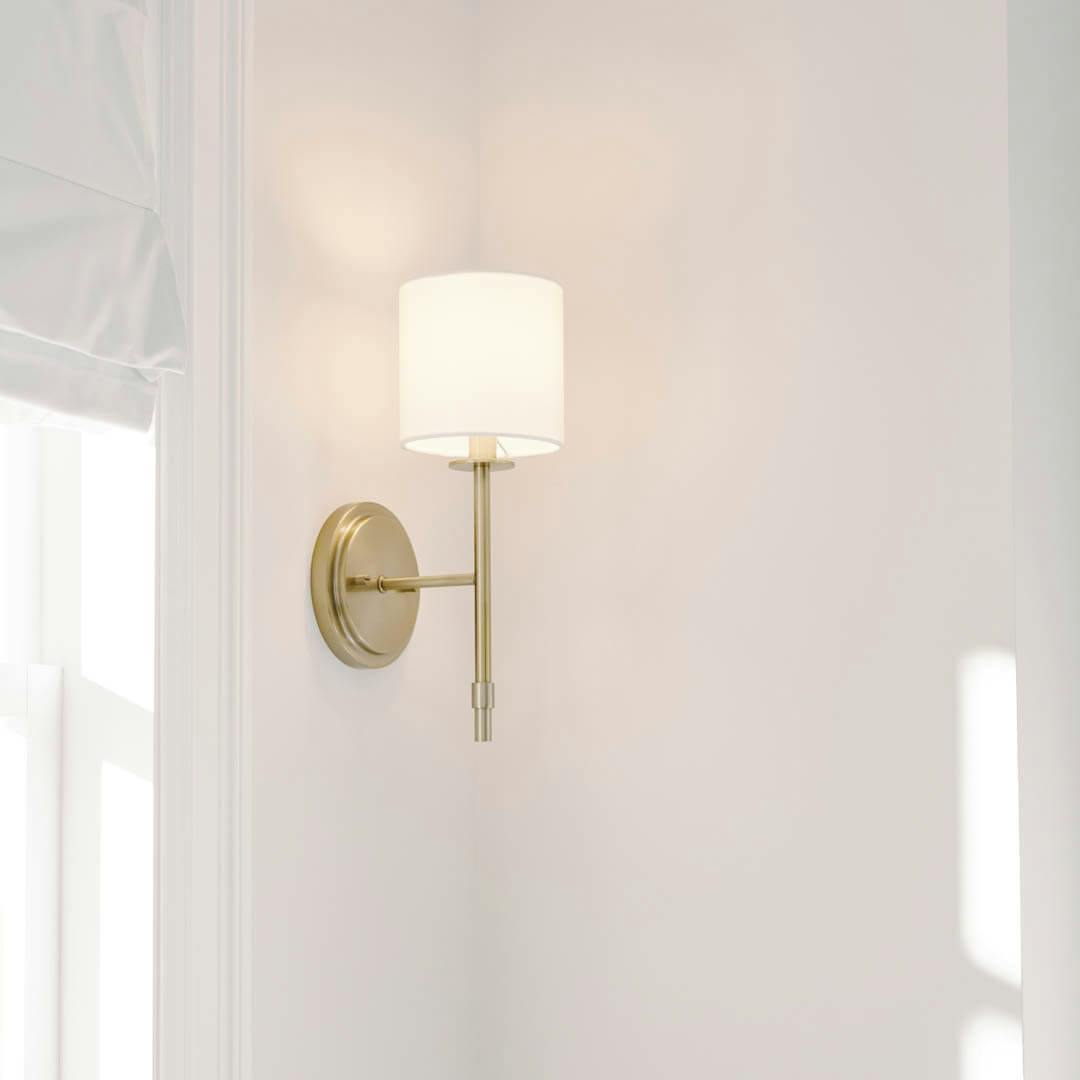 Day time bedroom with Ali 14" 1 Light Sconce Brushed Natural Brass