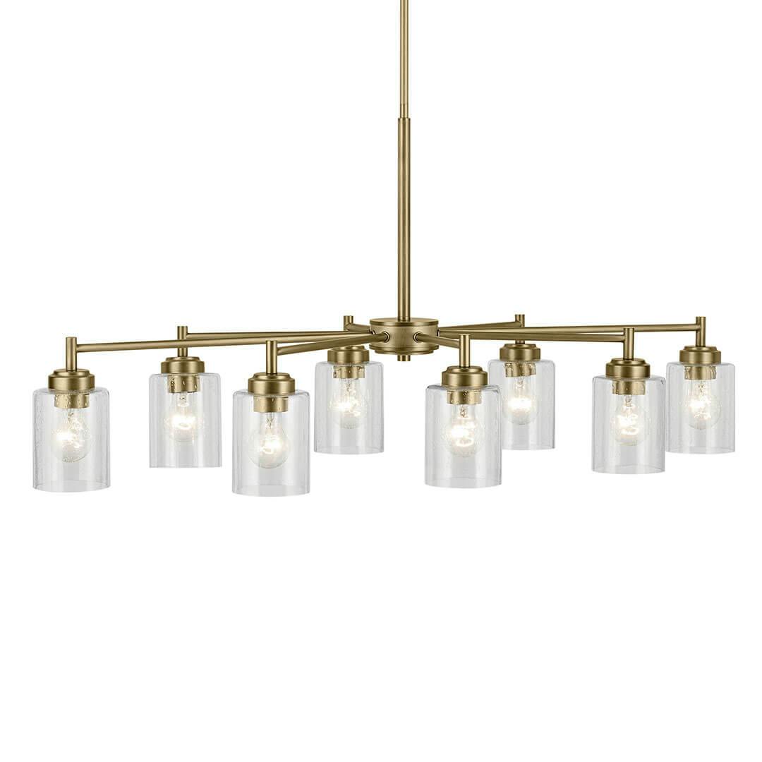 The Winslow 14.75" 8-Light Chandelier in Natural Brass mounted down on a white background
