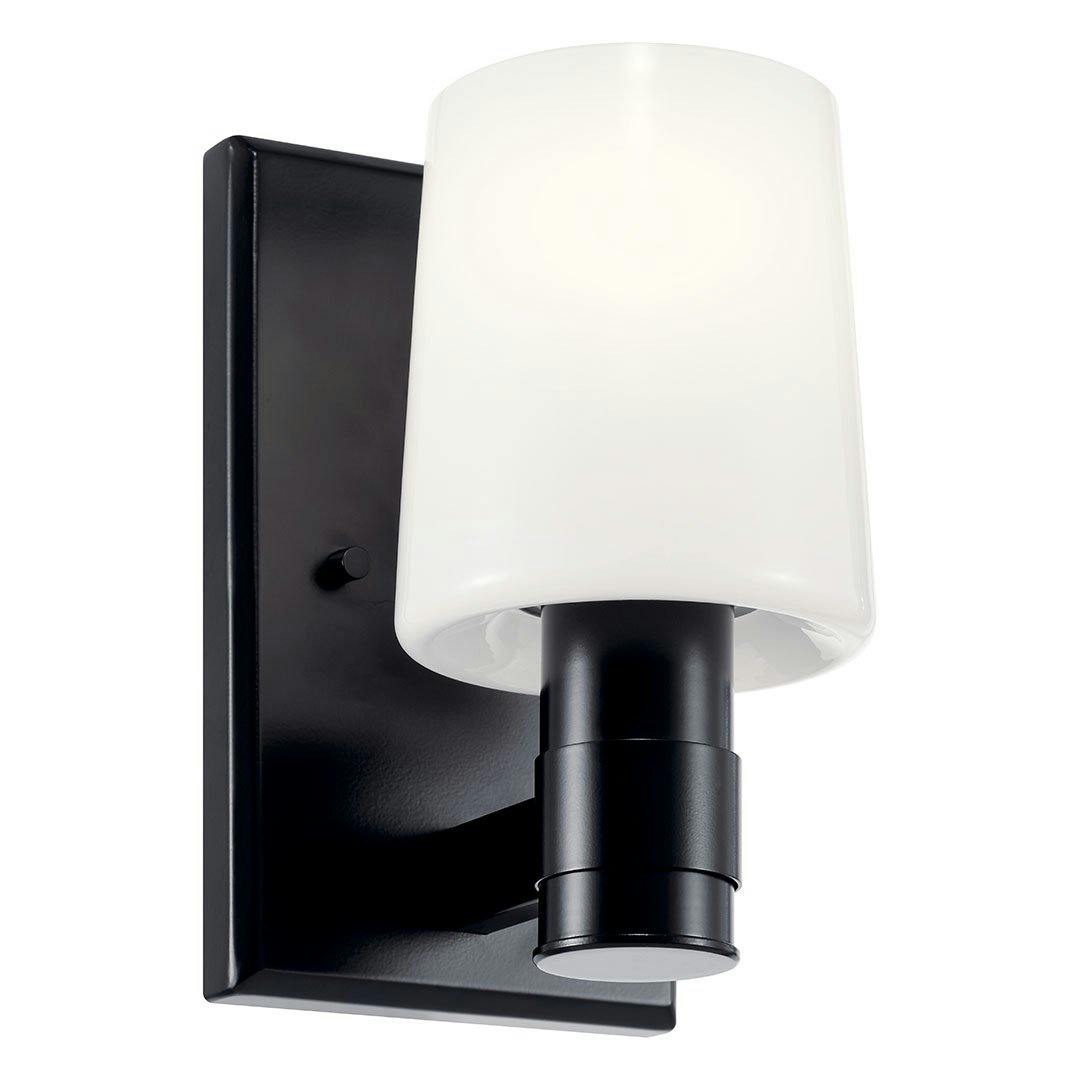 The Adani 8.5 Inch 1 Light Vanity Light with Opal Glass in Black on a white background