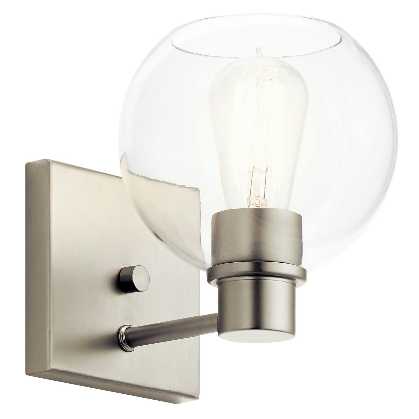 The Harmony 1 Light Sconce Brushed Nickel facing up on a white background