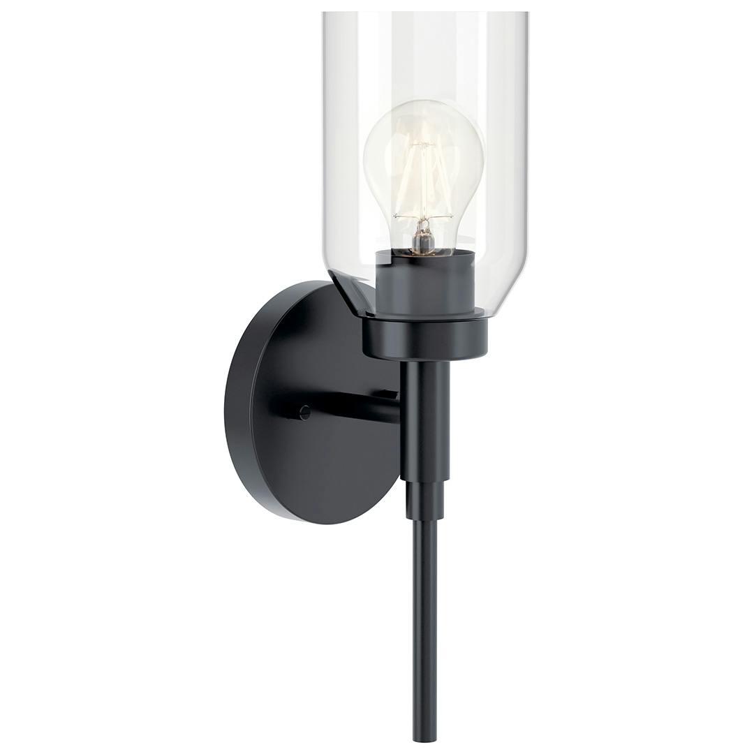 The Madden 14.75 Inch 1 Light Wall Sconce with Clear Glass in Black on a white background