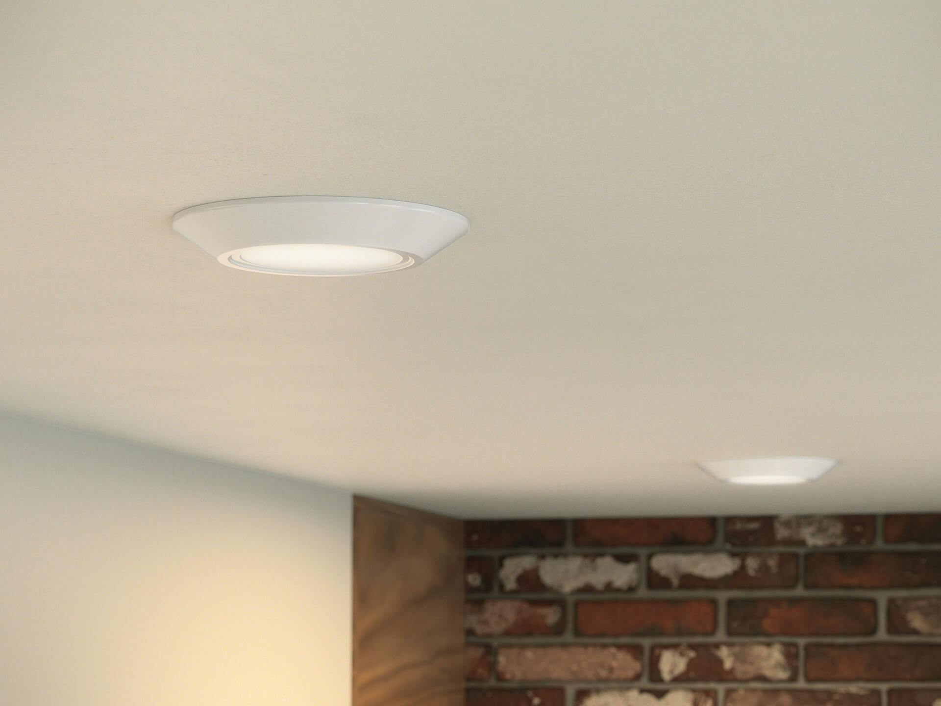 Closeup detail image of the Horizon III recessed light on a white ceiling