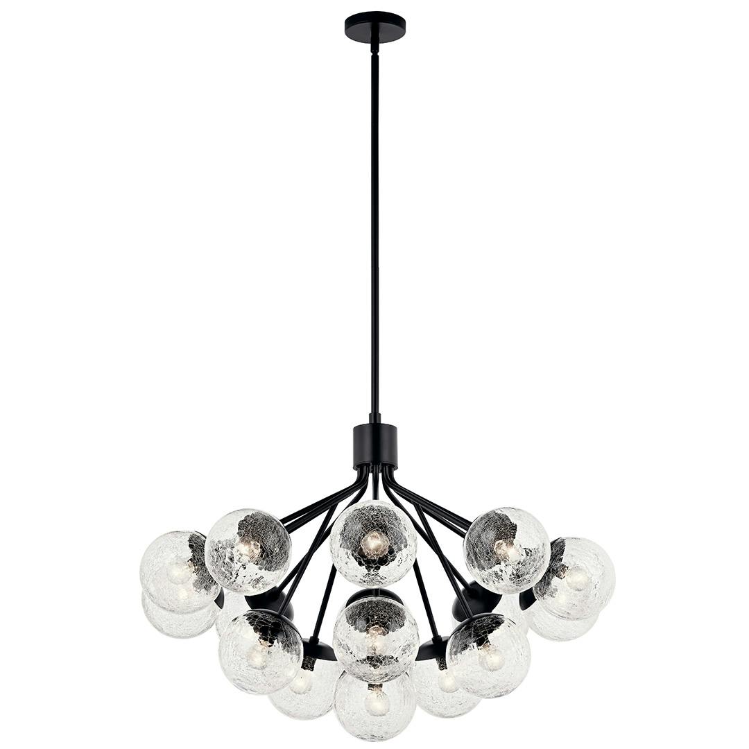 The Silvarious 38 Inch 16 Light Convertible Chandelier with Clear Crackled Glass in Black on a white background