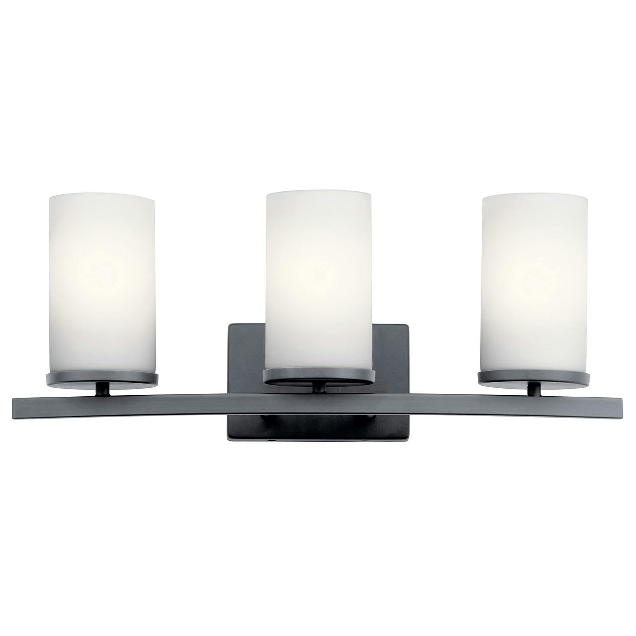 The Crosby 3 Light Vanity Light Black facing up on a white background