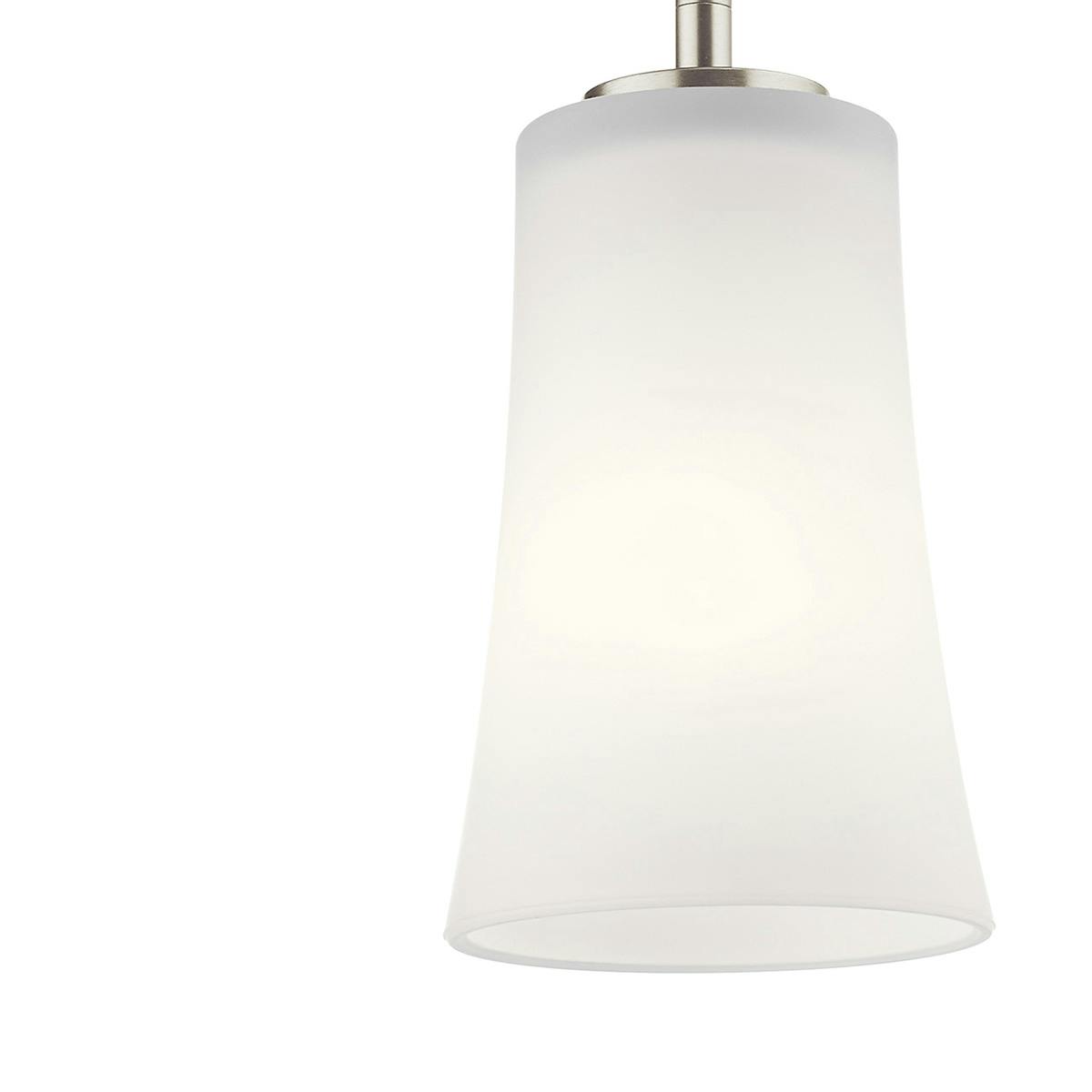 Close up view of the Armida 8" Mini Pendant Brushed Nickel on a white background