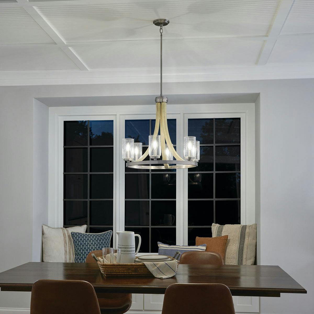Night time dining room image featuring GrandBank chandelier 43193DAG