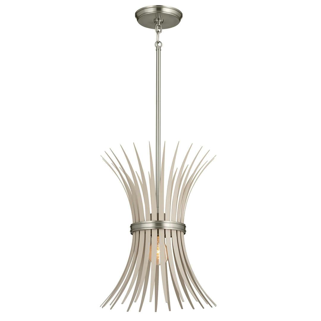 Baile 1 Light Mini Pendant Greige and Brushed Nickel on a white background