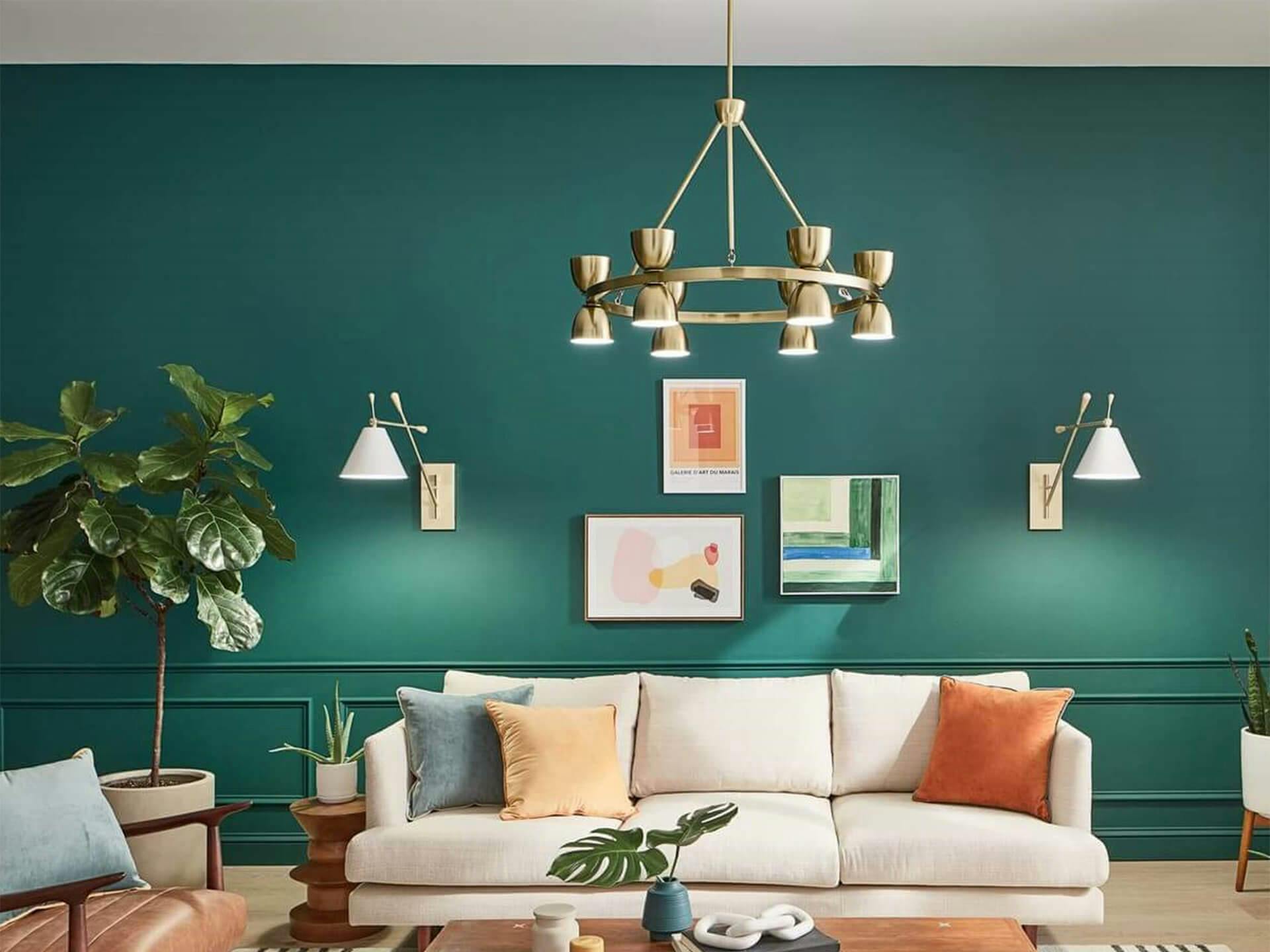 Baland LED 12 light Chandelier hanging in green living room