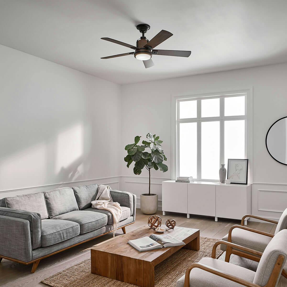 Day time living room image featuring Colerne ceiling fan 300052DBK