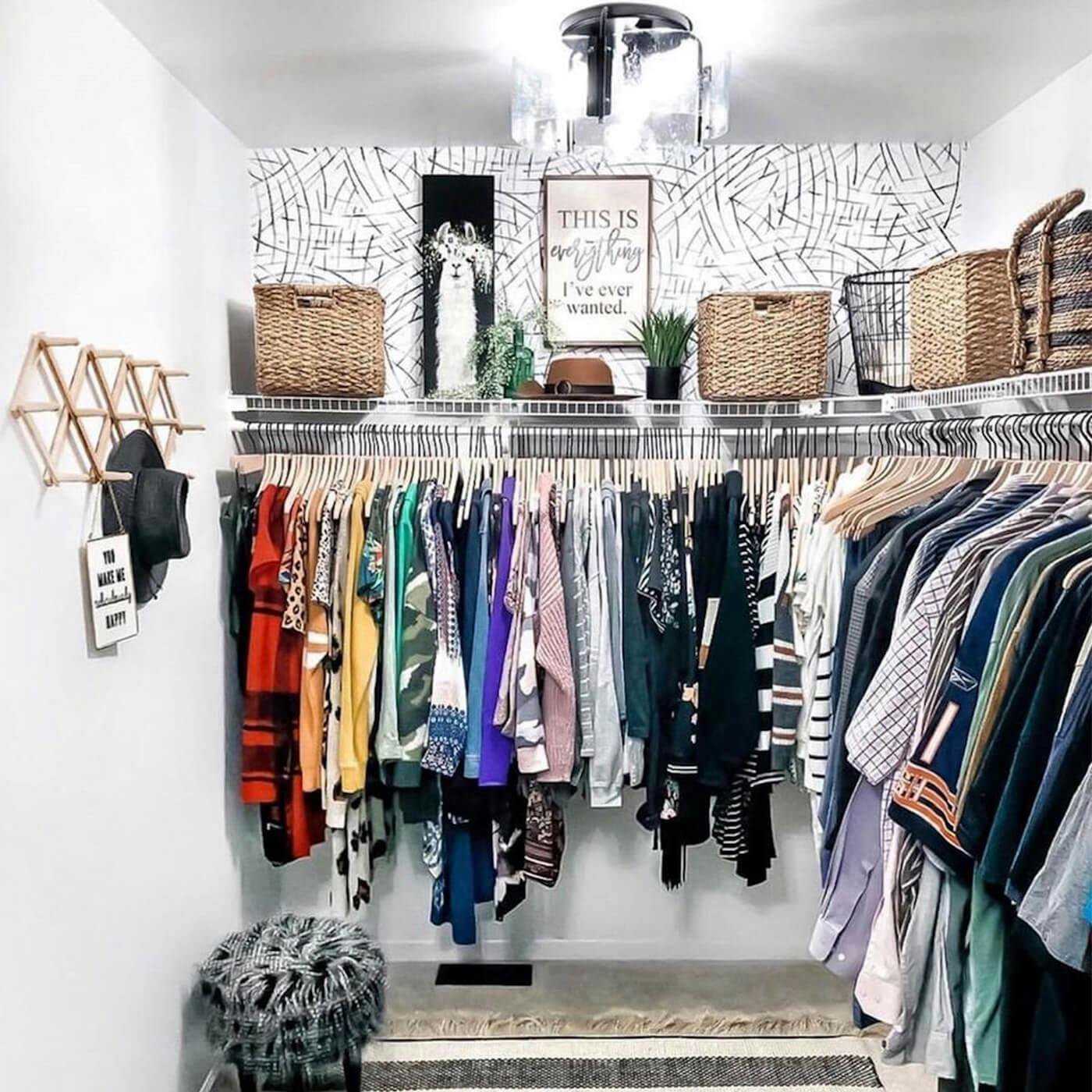Instagram photo of a walk-in closet with bright lighting