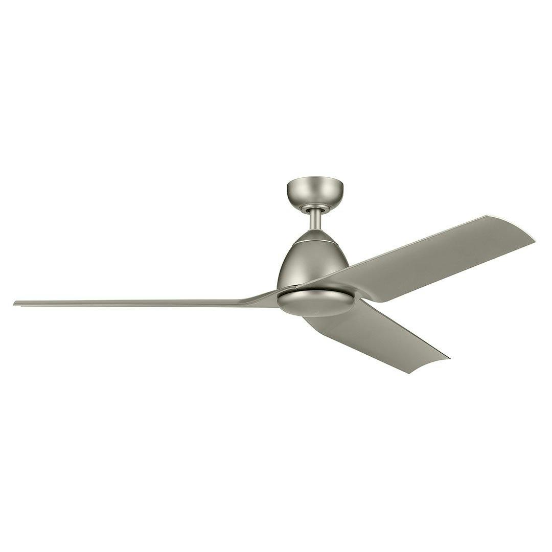 The 54 Inch Fit Ceiling Fan with Satin Etched Cased Opal Glass in Brushed Nickel with Silver Blades on a white background