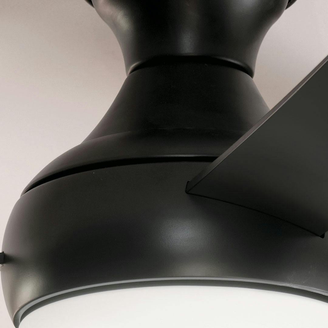 Close up view or the 54 Inch Ample Ceiling Fan with Satin Etched Cased Opal Glass in Satin Black with Satin Black Blades