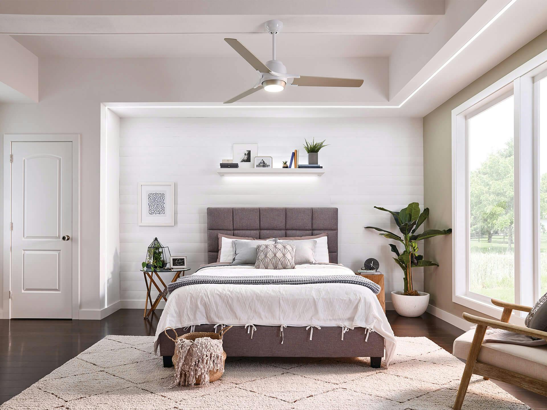 Bedroom featuring a Zeus ceiling fan