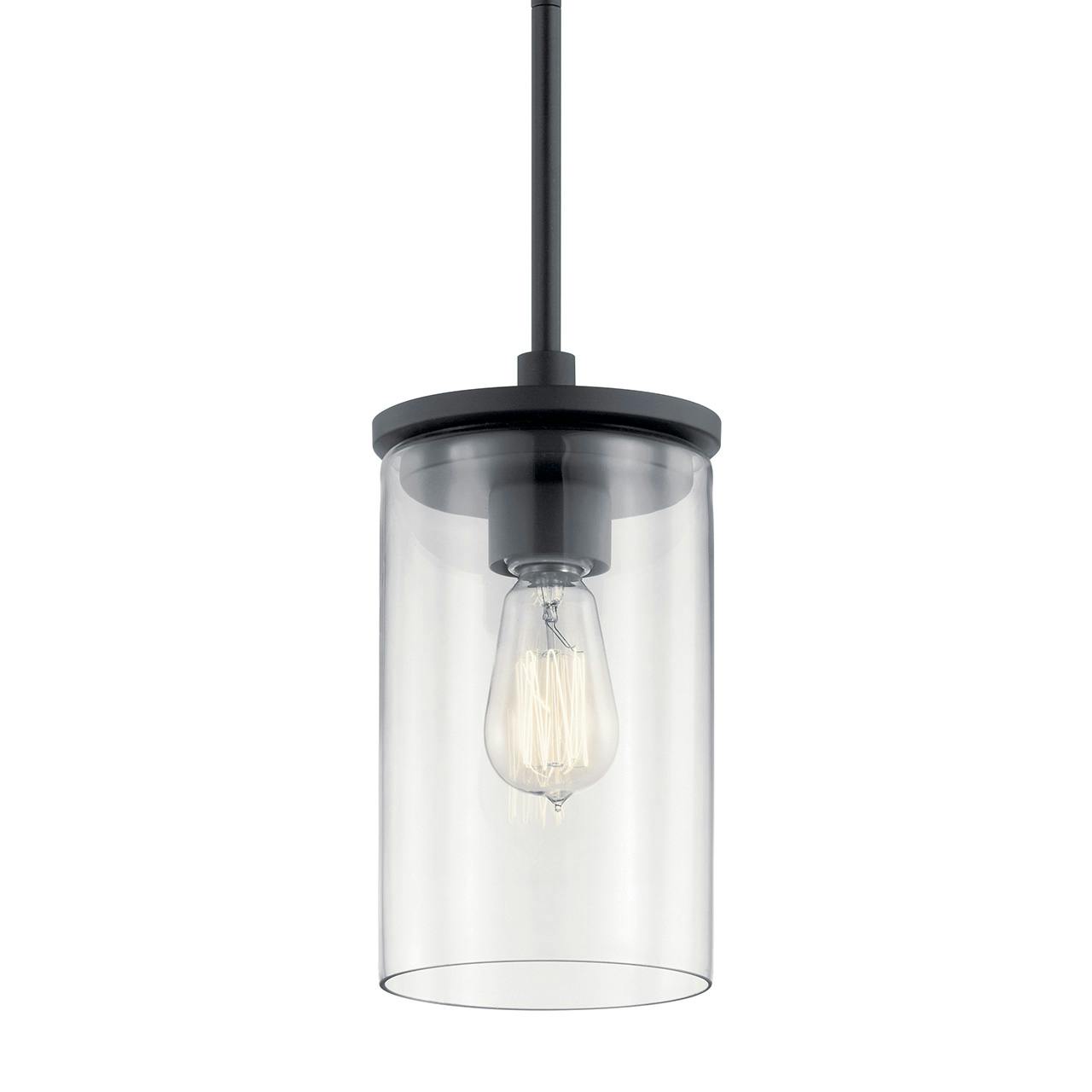 Crosby 1 Light Mini Pendant Black without the canopy on a white background