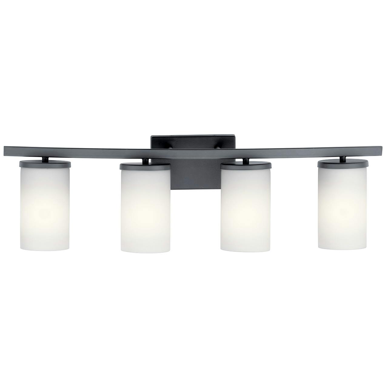 The Crosby 4 Light Vanity Light Black facing down on a white background