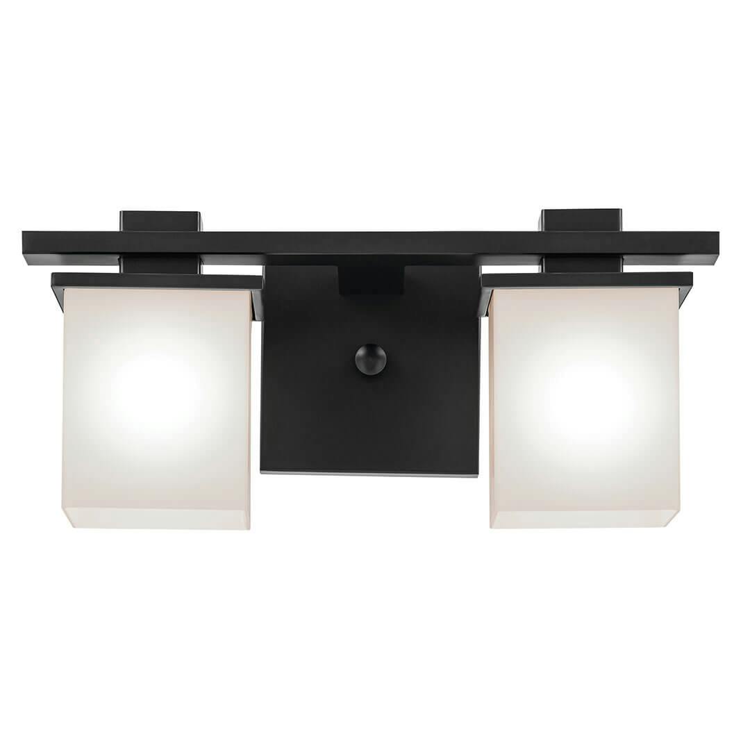 The Tully 15" 2-Light Vanity Light in Black mounted down on a white background