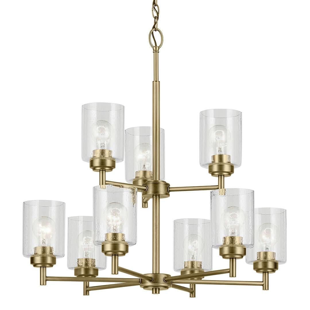 The Winslow 27" 9-Light Chandelier in Natural Brass on a white background
