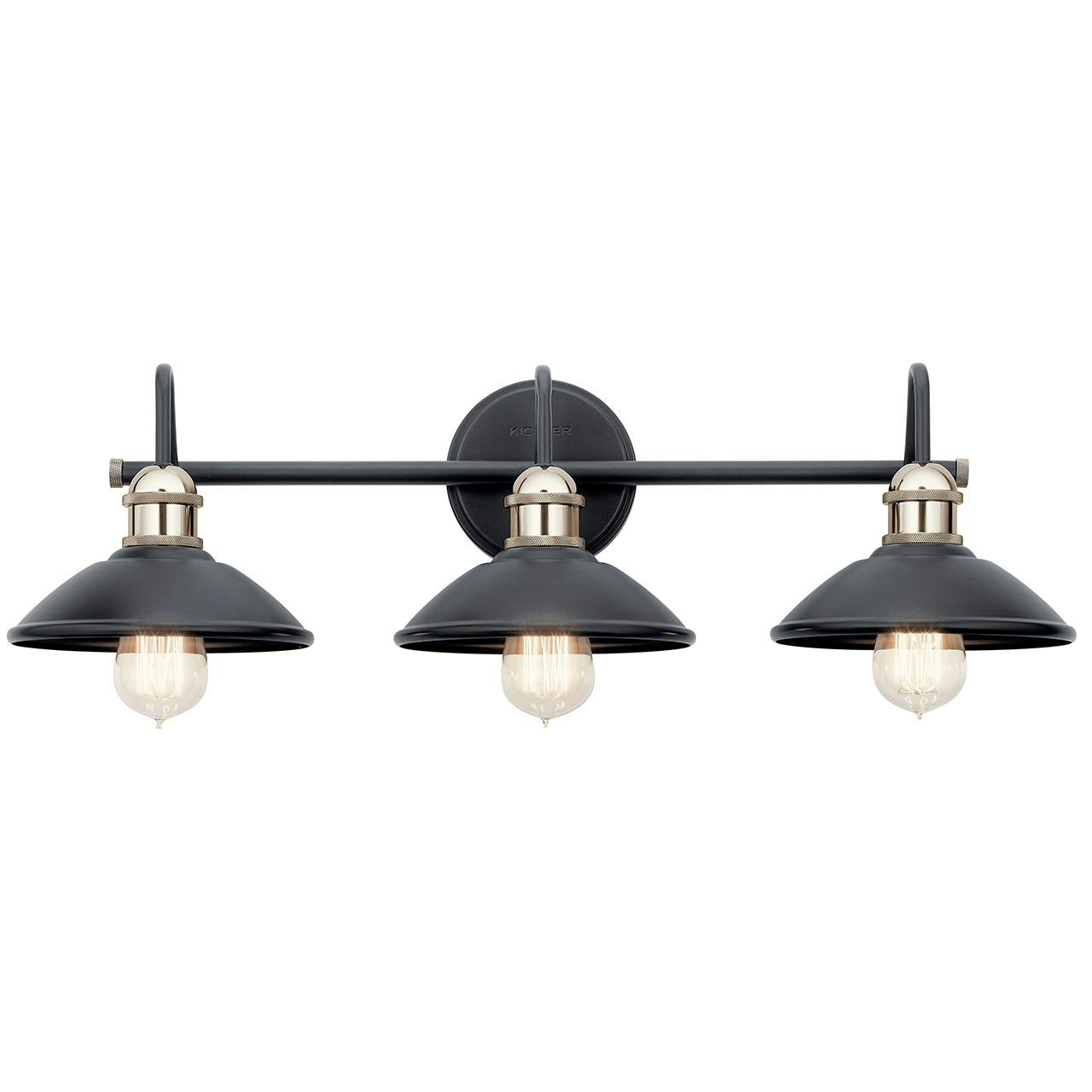 Front view of the Clyde 3 Light Vanity Light Black on a white background