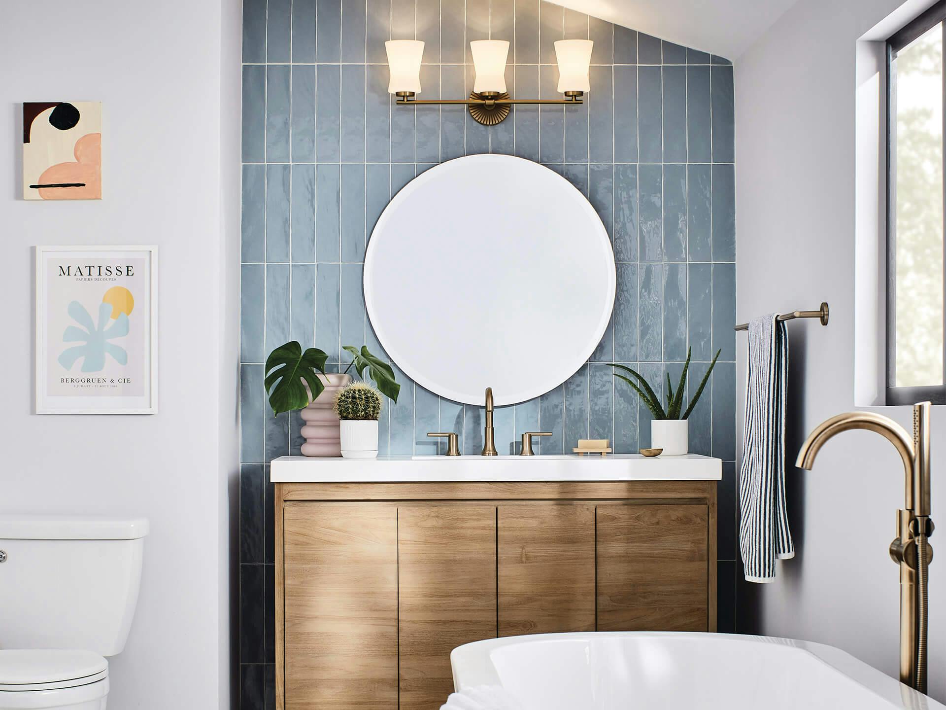 Bathroom with a Brianne wall sconce above the mirror
