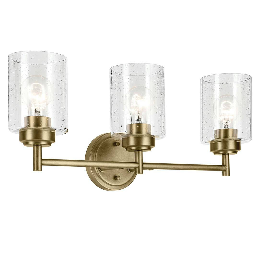 The Winslow 21.5" 3-Light Vanity Light in Natural Brass on a white background
