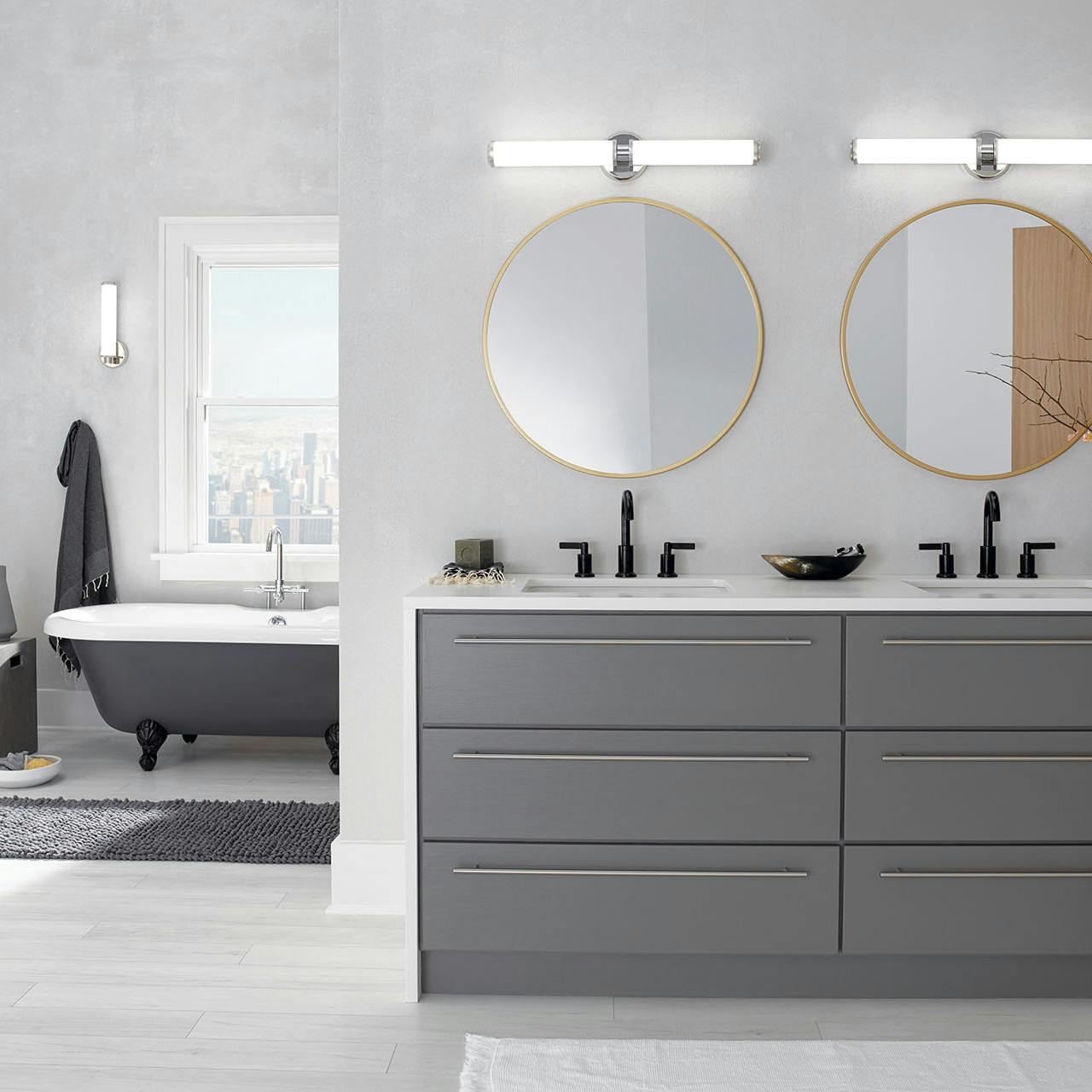 Day time Bathroom featuring Indeco vanity light 45685PNLED