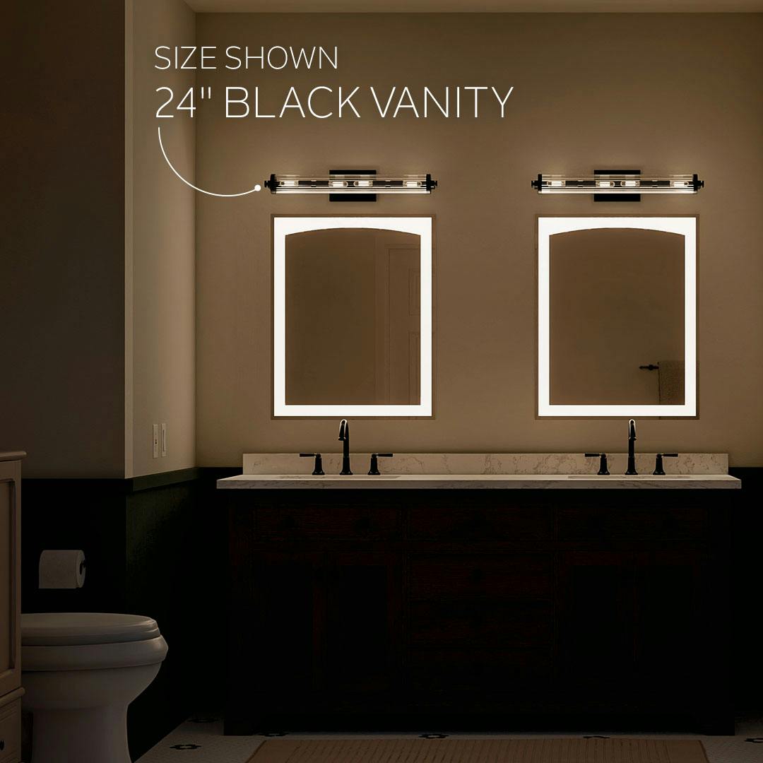 Bathroom at night with the Azores vanity lights