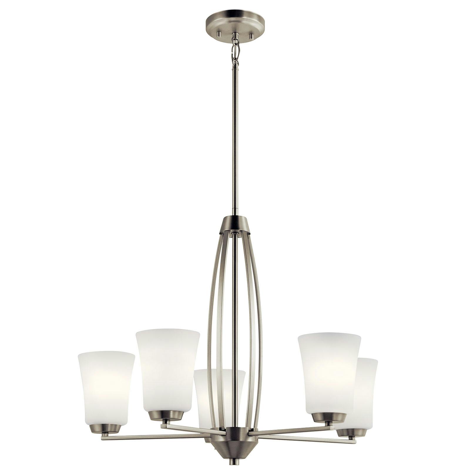 Tao 5 Light Chandelier Brushed Nickel on a white background