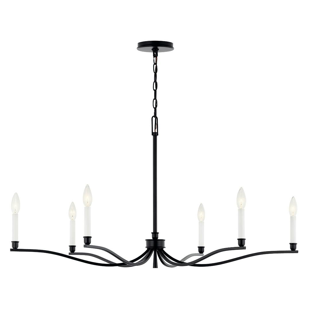 Front view of the Malene 42 Inch 6 Light Chandelier in Black on a white background