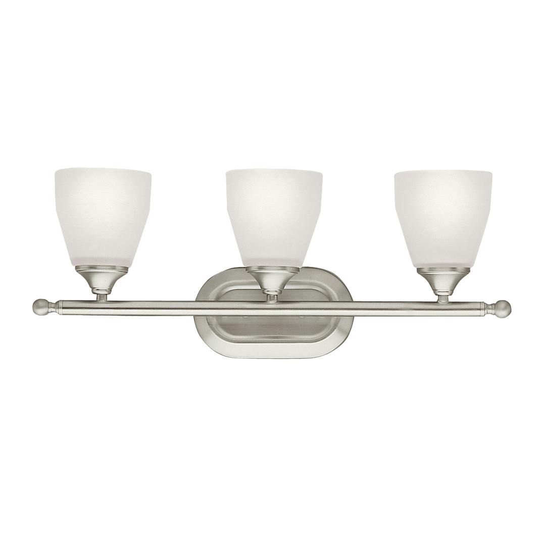 The Ansonia 3 Light Vanity Light Nickel facing up on a white background
