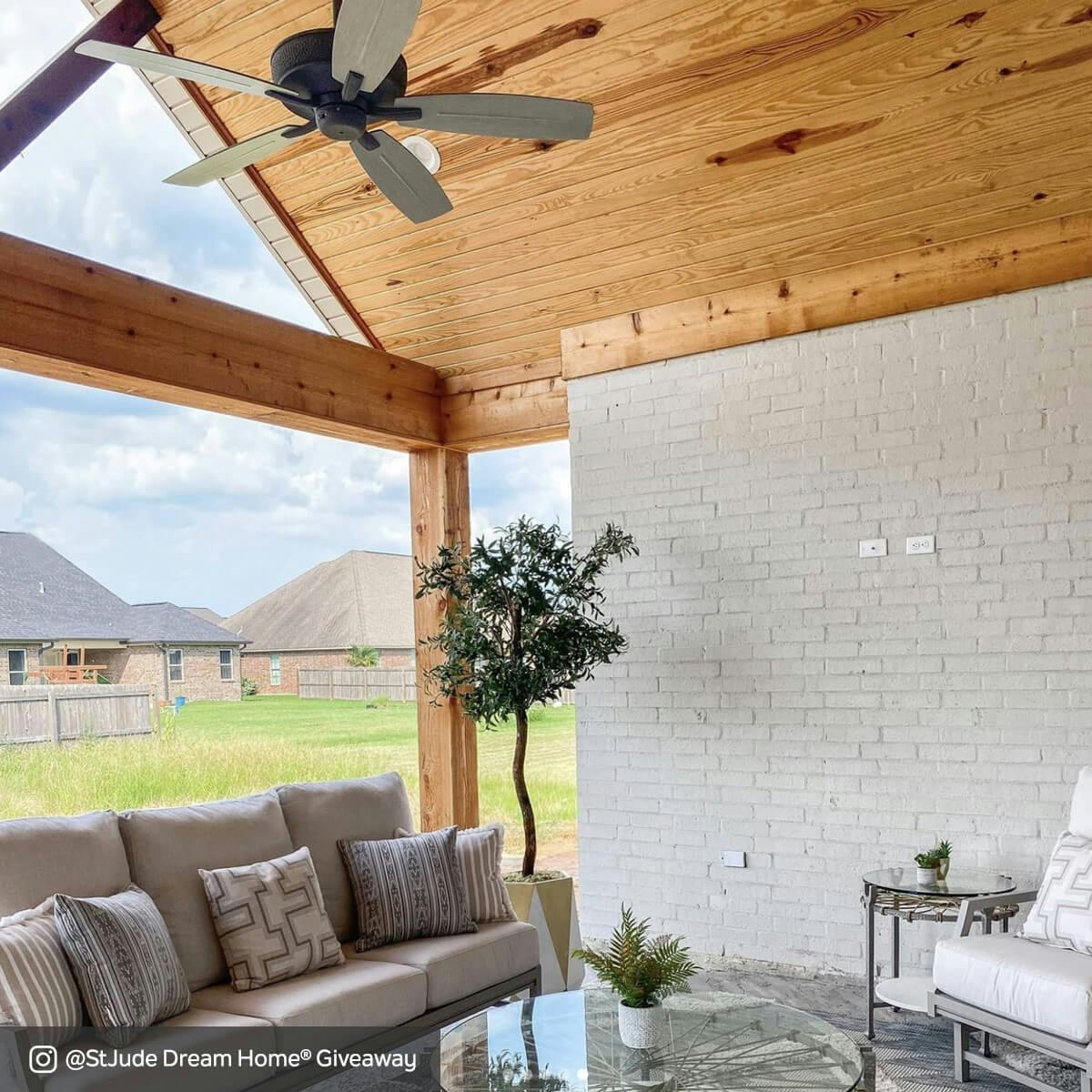 Instagram post of a ceiling fan patio from the St. Jude Home Giveaway