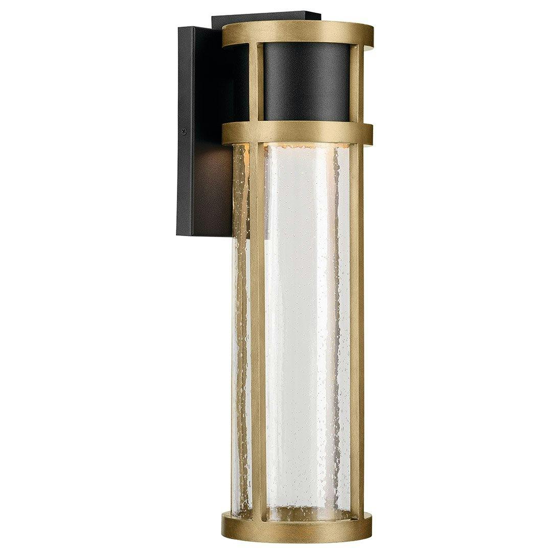 The Camillo 20" LED Outdoor Wall Light with Clear Seeded Glass in Textured Black with Natural Brass on a white background