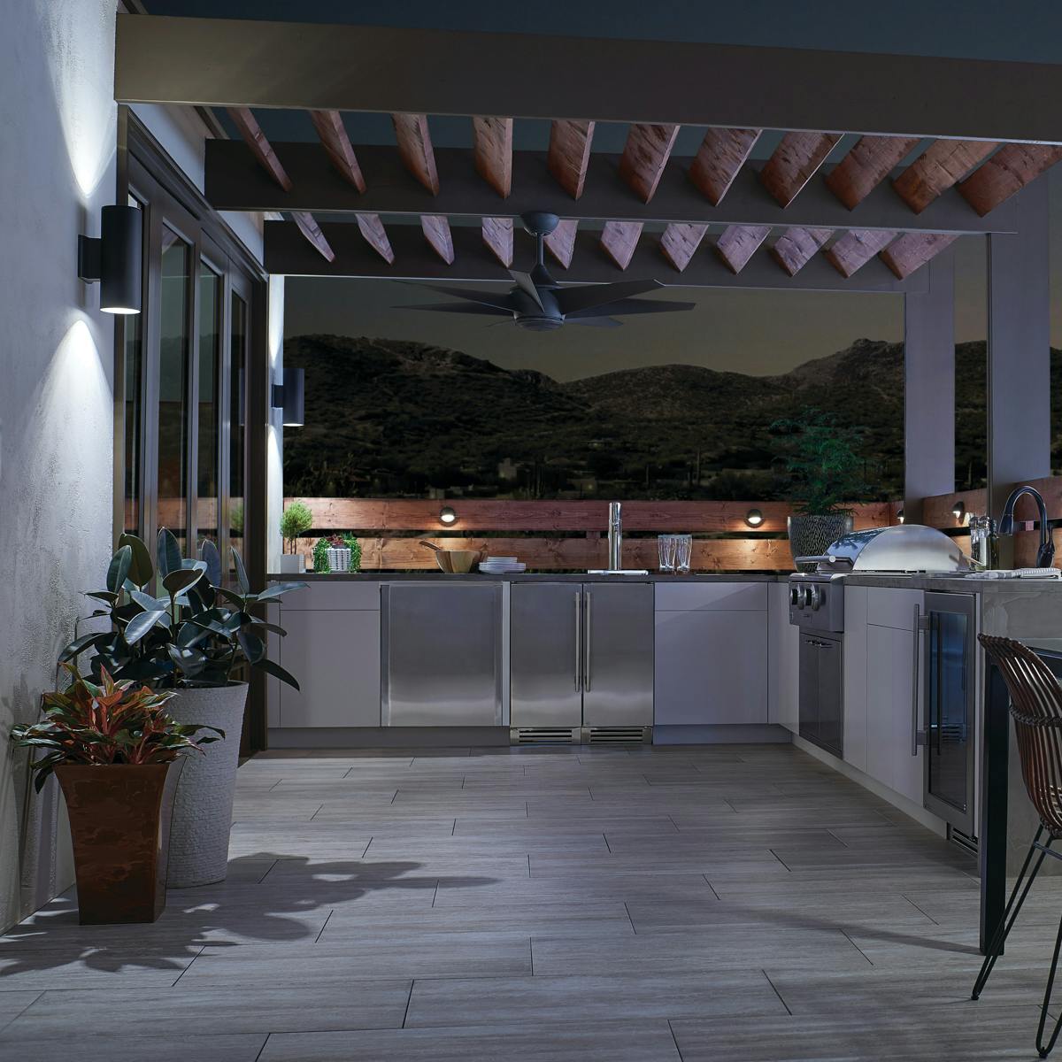 Night time Outdoor Kitchen with 11310BKTLED 310112DBK and 15477CBR