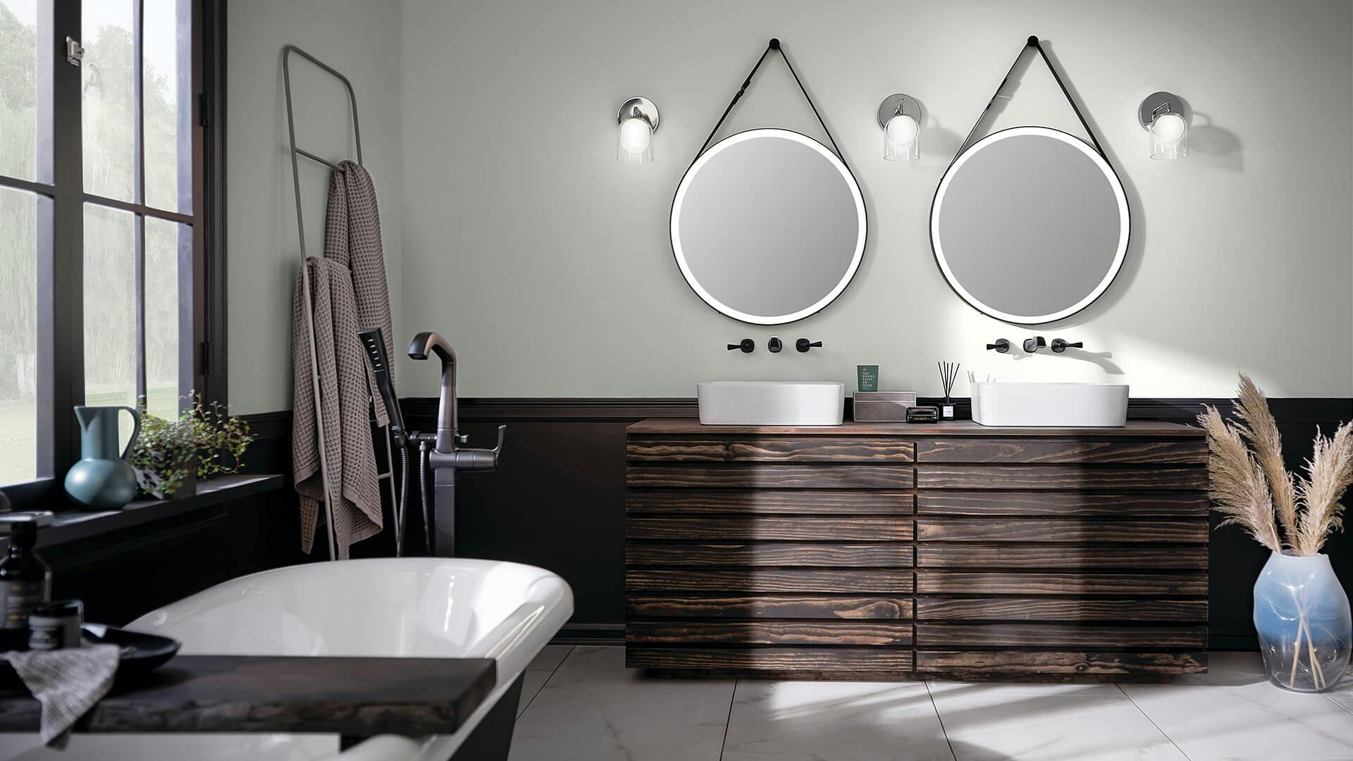 Bathroom with energetic brilliance mood, all lights on at daytime.