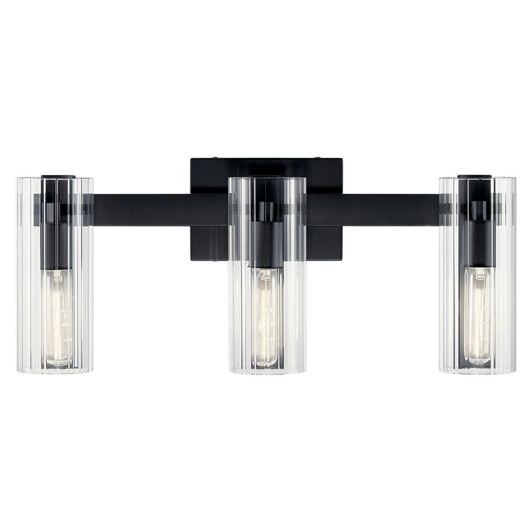 The Jemsa 22.75 Inch 3 Light Vanity Light in Black mounted down on a white background