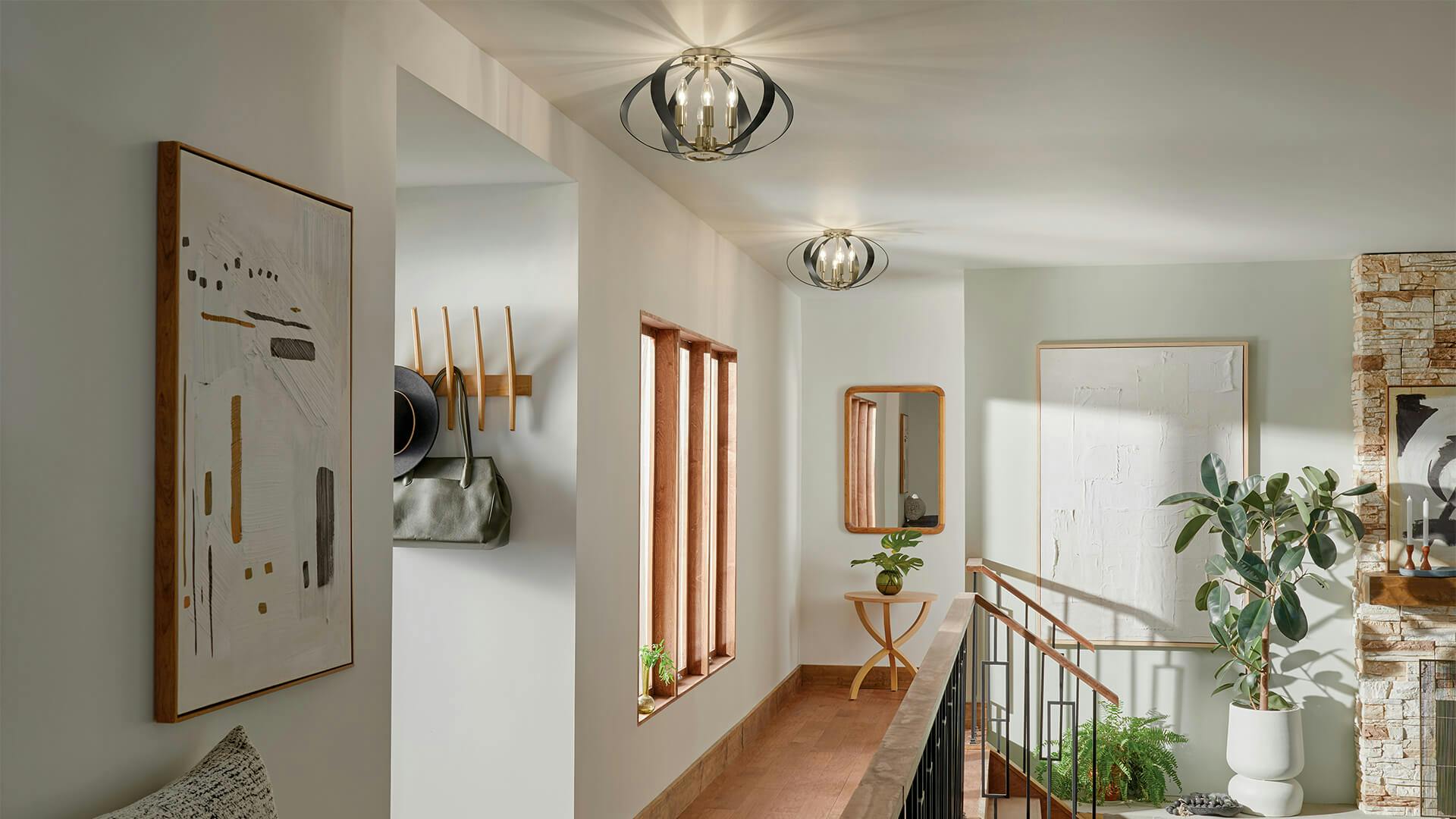 Hallway with cecil ceiling lights in champagne bronze.