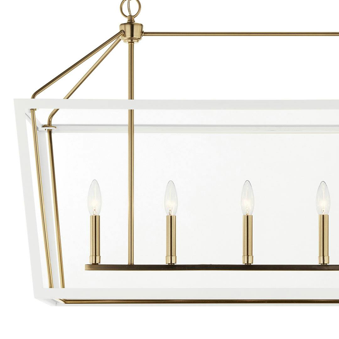 The Delvin 44 Inch 6 Light Linear Chandelier with Clear Glass in Champagne Bronze and White on a white background
