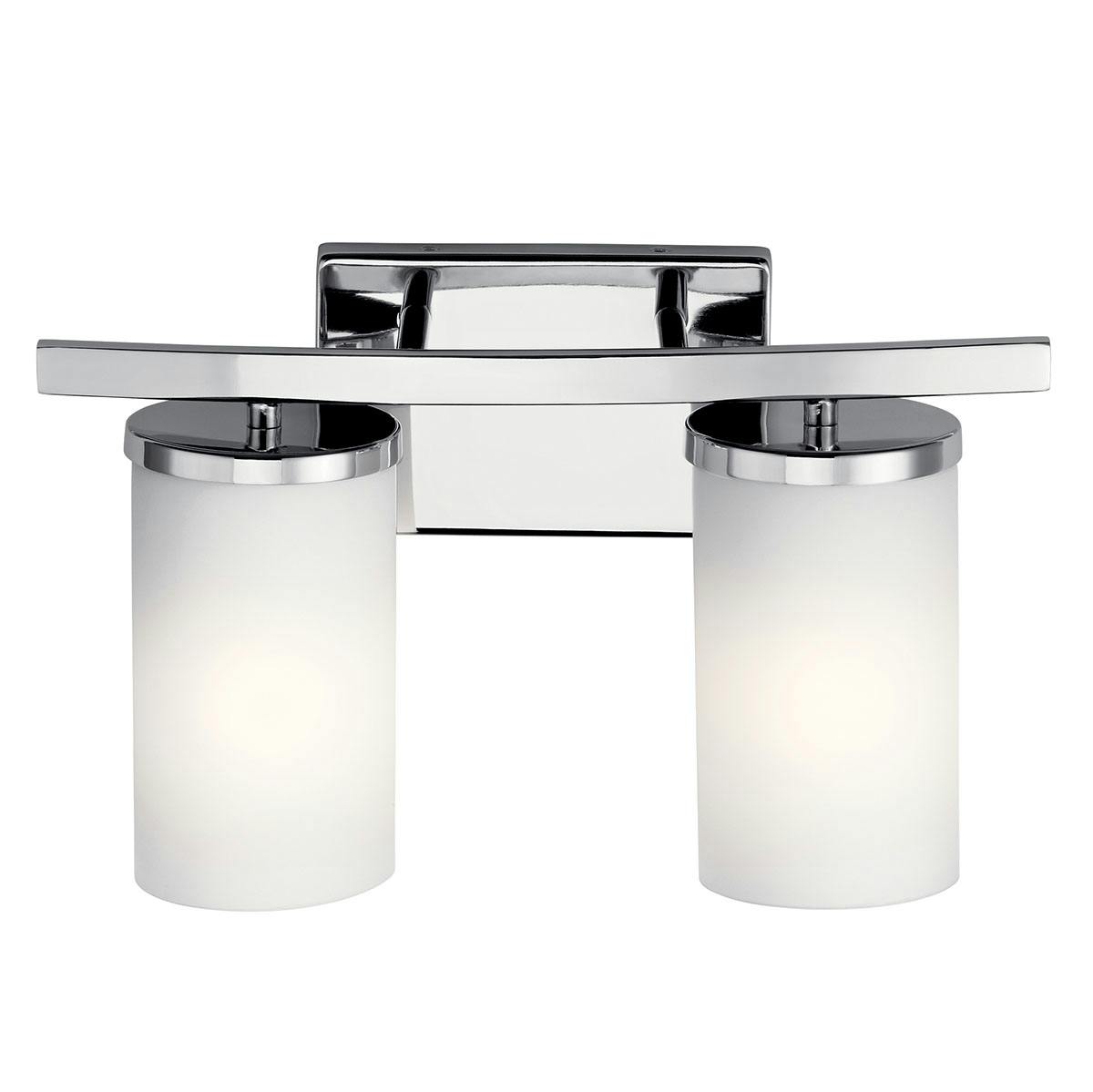 The Crosby 2 Light Bath Light Chrome facing down on a white background