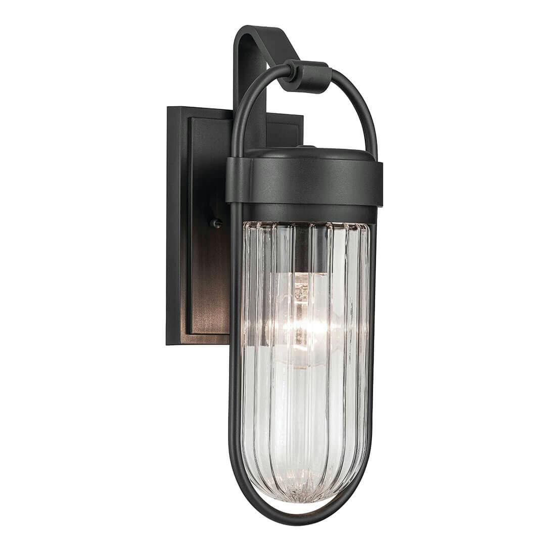 The Brix 16" 1 Light Outdoor Wall Light with Ribbed Clear Glass in Textured Black on a white background