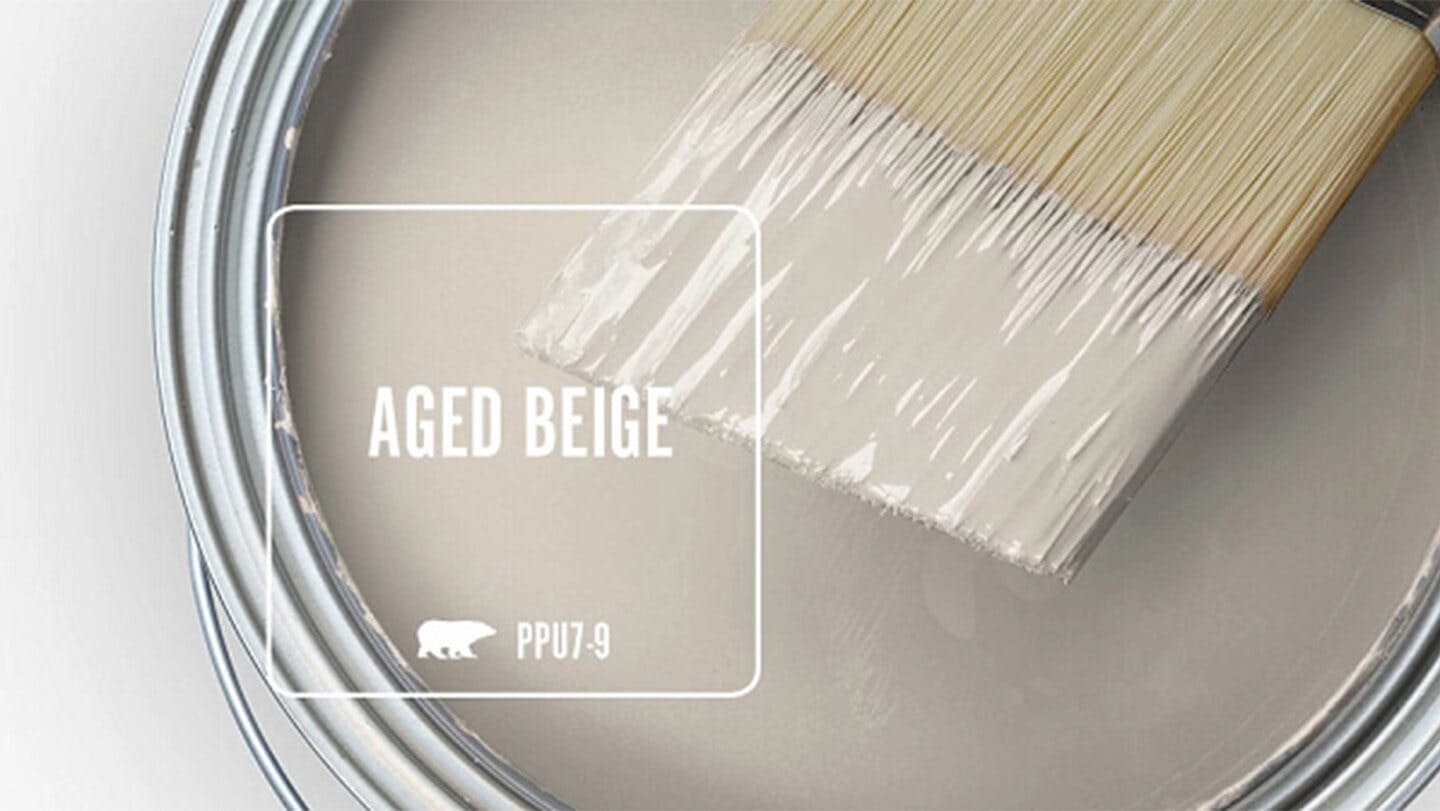 Aged Beige paint can and brush.