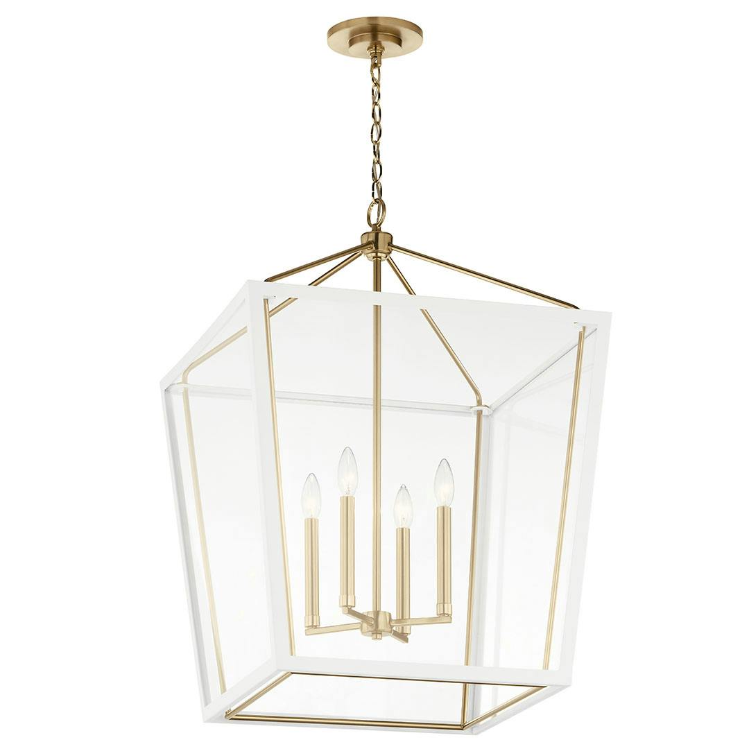 The Delvin 31.75 Inch 4 Light Foyer Pendant with Clear Glass in Champagne Bronze and White on a white background