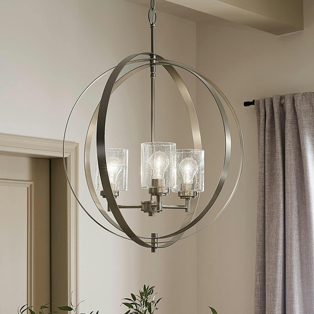 Winslow 3 Light Chandelier Brushed Nickel in a dining room