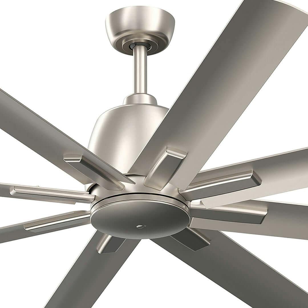 Close up of the 65" Breda 8 Blade Ceiling Fan in Brushed Nickel with Brushed Nickel Blades on a white background