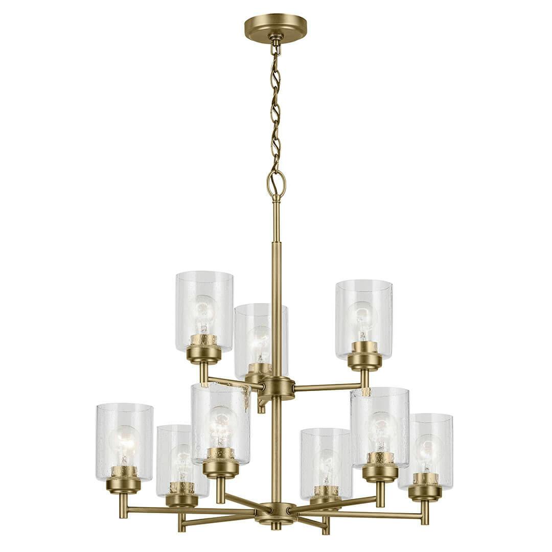 The Winslow 27" 9-Light Chandelier in Natural Brass on a white background