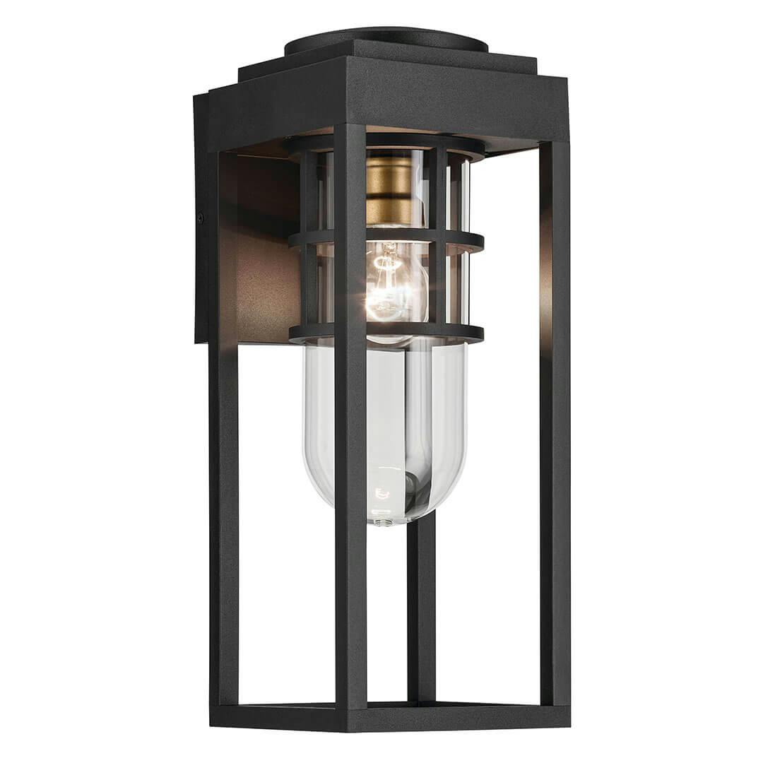 The Hone 18" 1 Light Outdoor Wall Light with Clear Glass in Textured Black with Natural Brass Accent on a white background