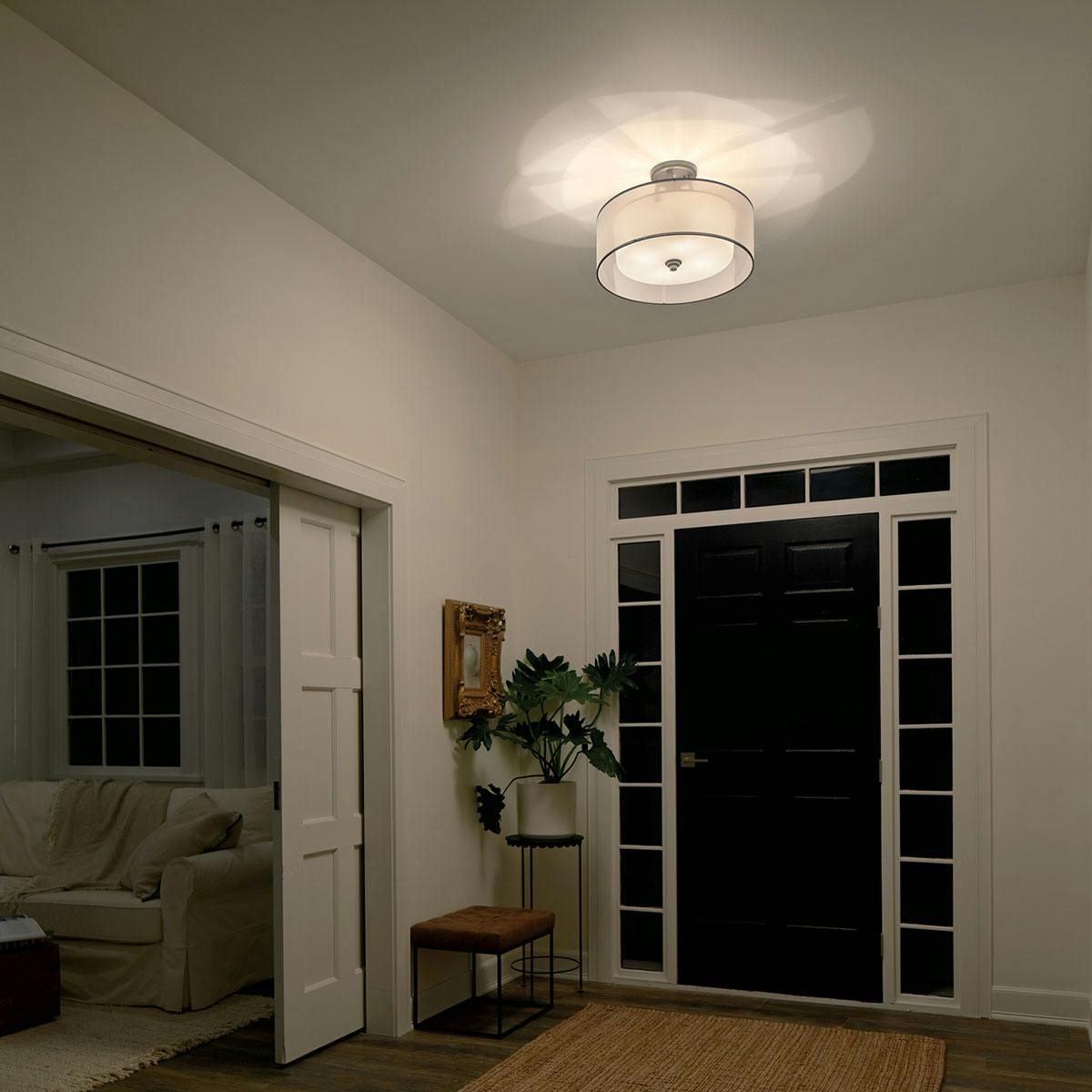 Night time Hallway image featuring Lacey flush mount light 42387MIZ
