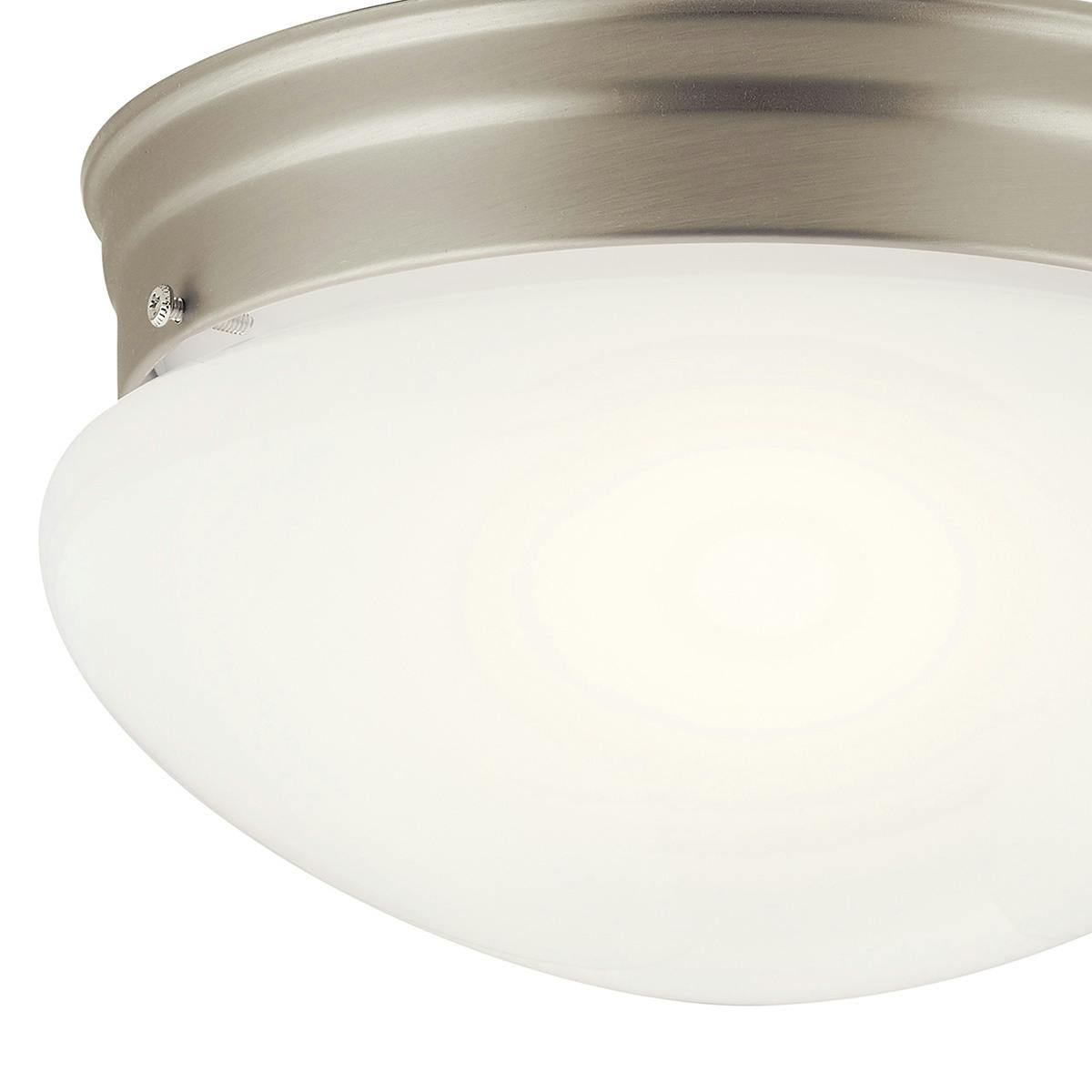 Close up view of the Ceiling Space 2 Light Flush Mount Nickel on a white background