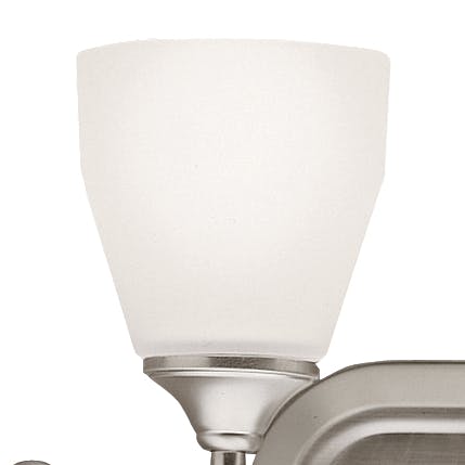 Close up view of the Ansonia 2 Light Vanity Light Nickel on a white background