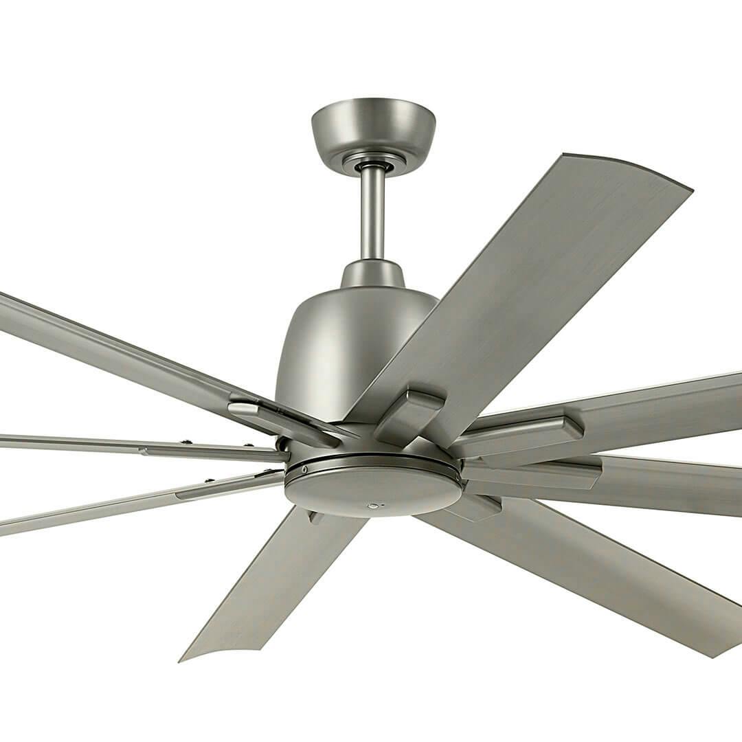 Close up of the 75" Breda 8 Blade Ceiling Fan in Brushed Nickel with Brushed Nickel Blades on a white background